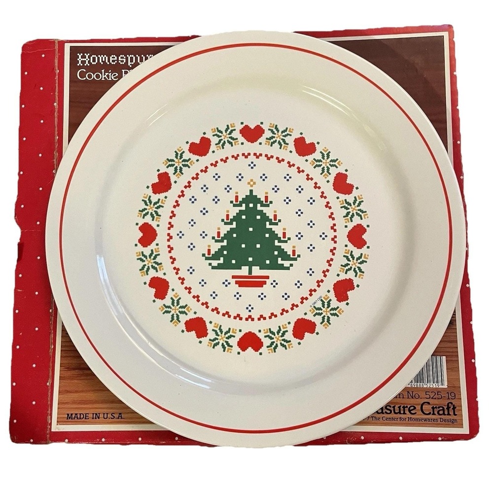 VTG Christmas Cookie Platter Plate Treasure Craft Homespun Holiday USA Dish